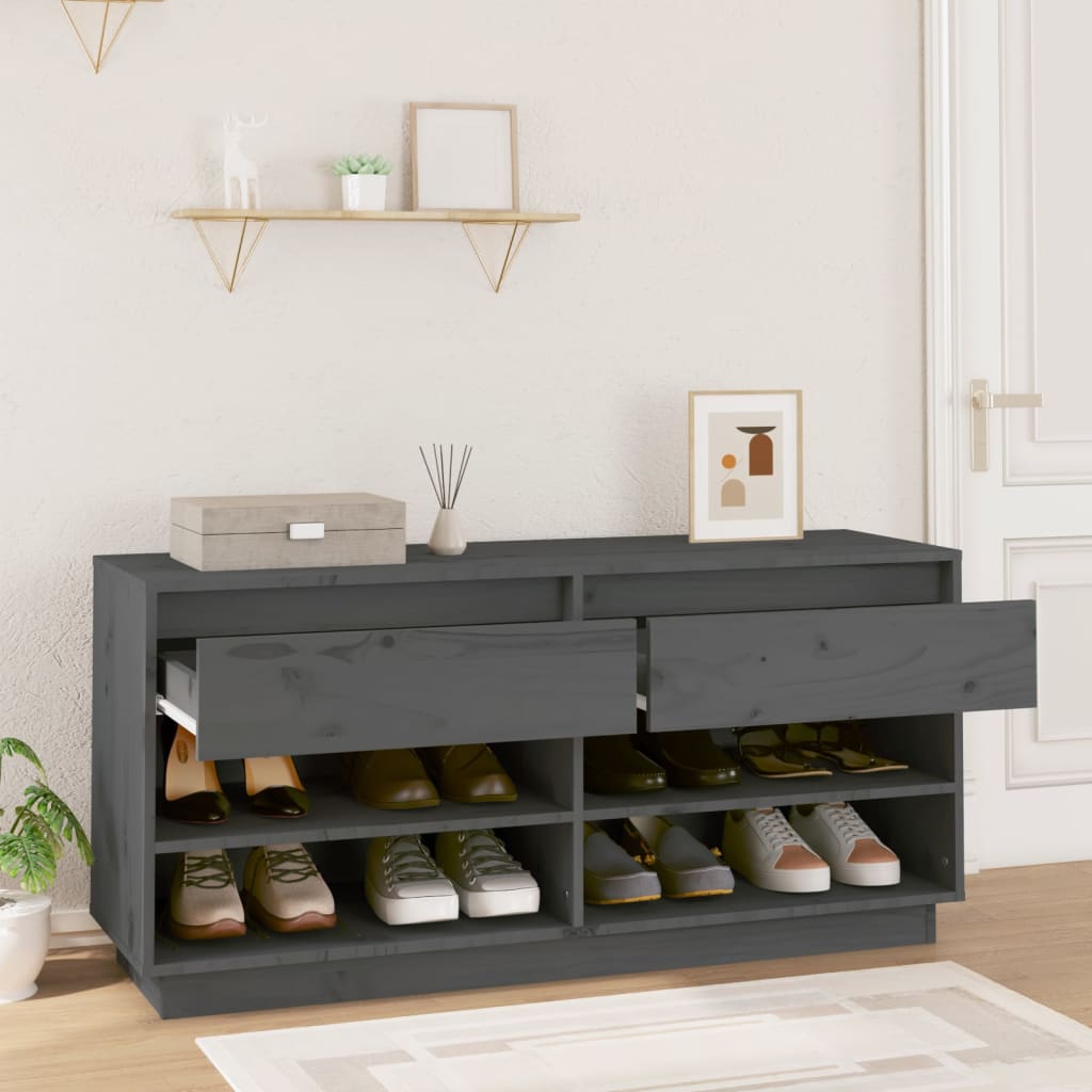 Vidaxl Shoe Cabinet 110x34x52 cm Solid Pine Grey