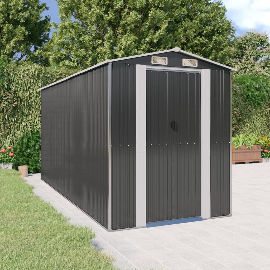 Vidaxl garden shed 192x440x223 cm galvanized steel anthracite -colored