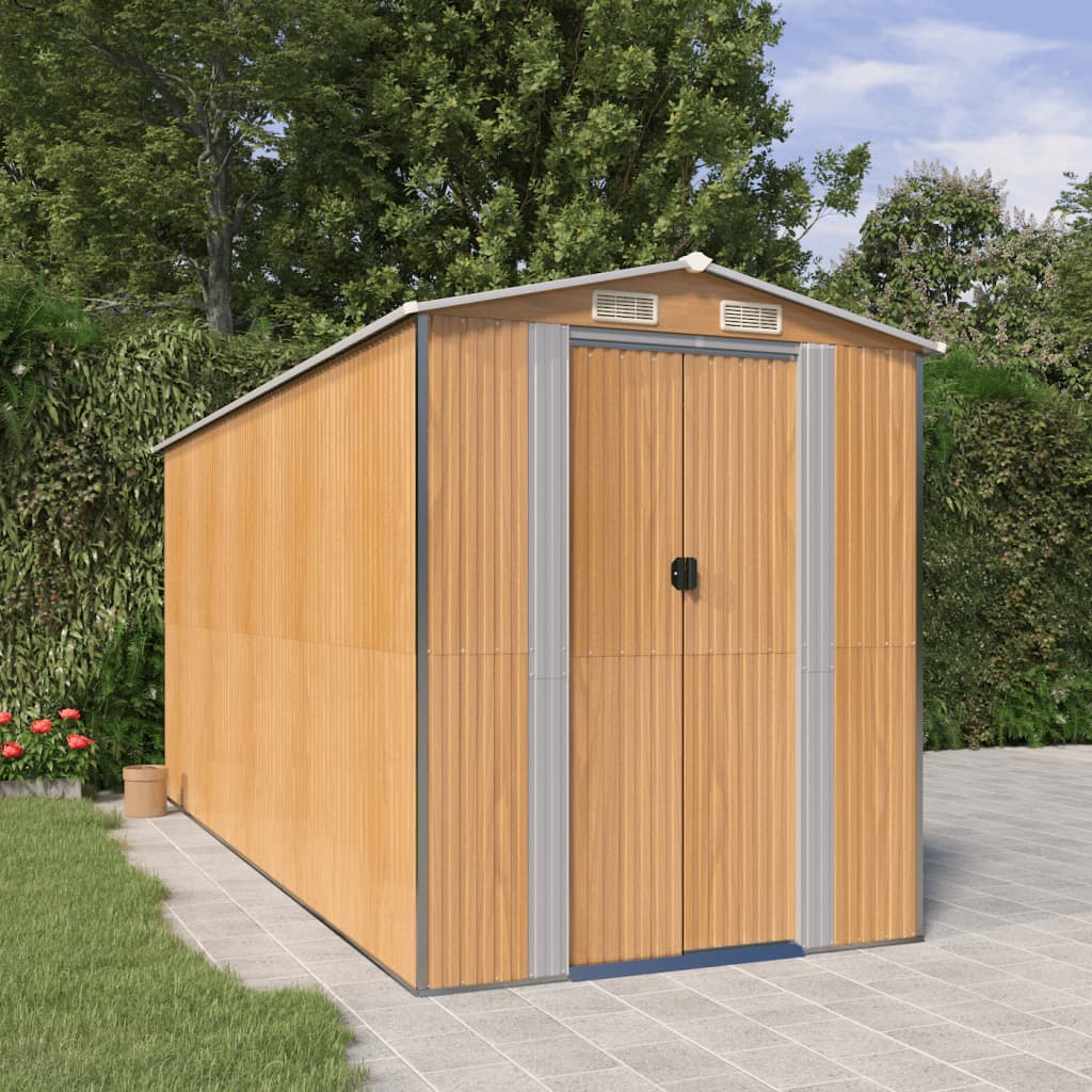 Vidaxl Garden Shed 192x440x223 cm de acero galvanizado marrón claro