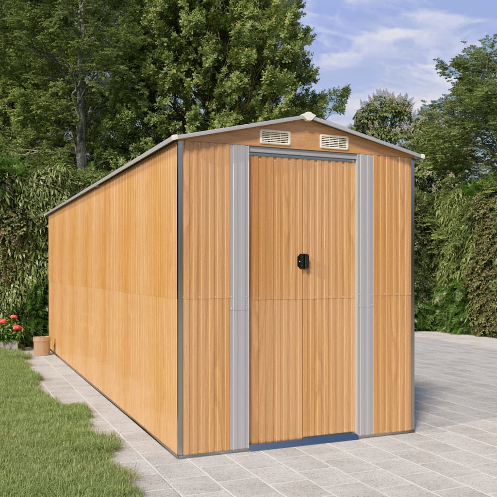 Vidaxl Garden Shed 192x606x223 cm de acero galvanizado marrón claro