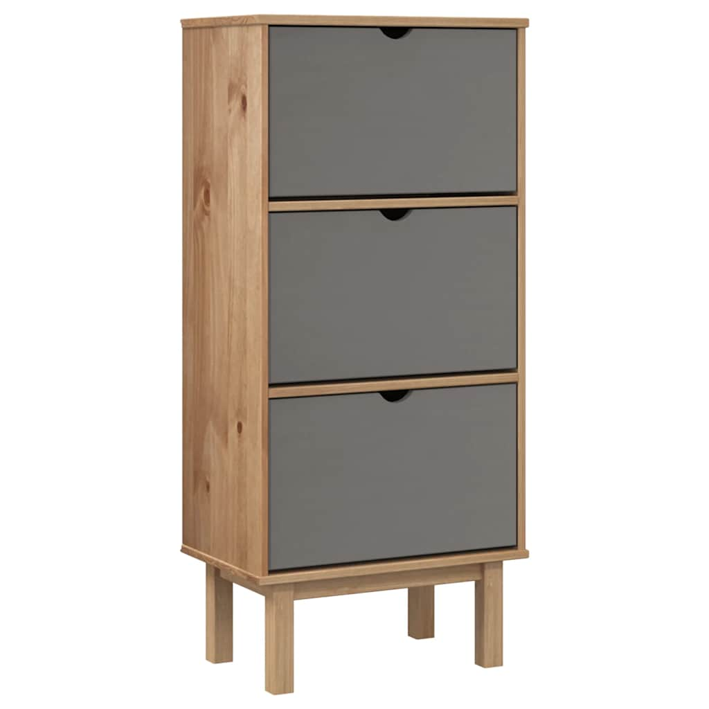 Vidaxl Shoe Cabinet Otta 3 skuffer Solid Pine Brown og Gray