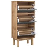 Vidaxl Schuhschrank Otta 3 Schubladen aus massivem Kiefernholz braun und grau