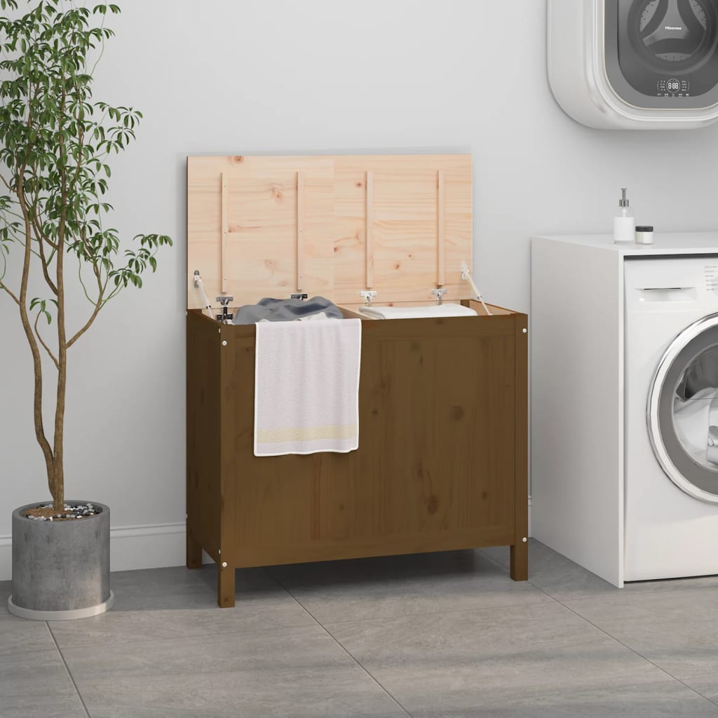 Vidaxl Laundry Basket 88,5x44x76 cm pevná borovice med hnědá