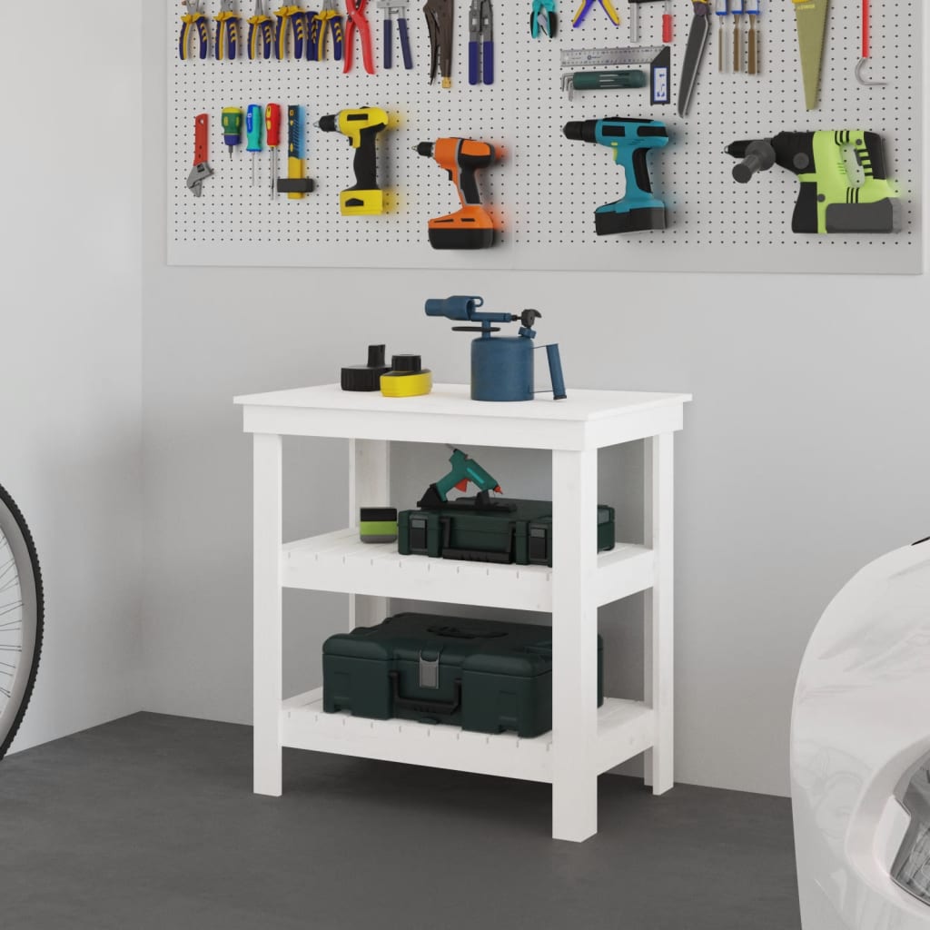 Vidaxl Workbench 78.5x50x80 cm Pino solido bianco