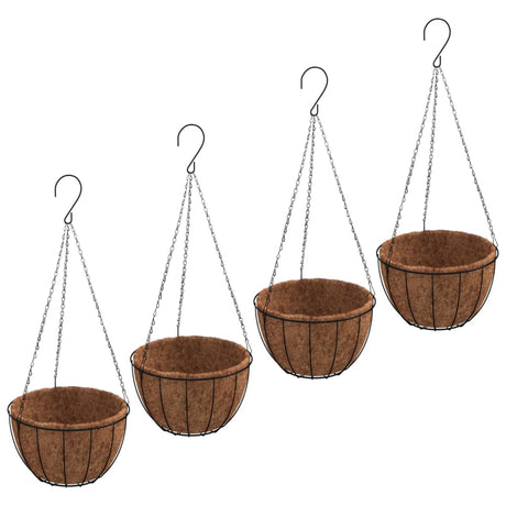 Vidaxx Hängepflanzgefäße 4 Stück mit Kokosnussbox Stahl ø 35x52 cm schwarz