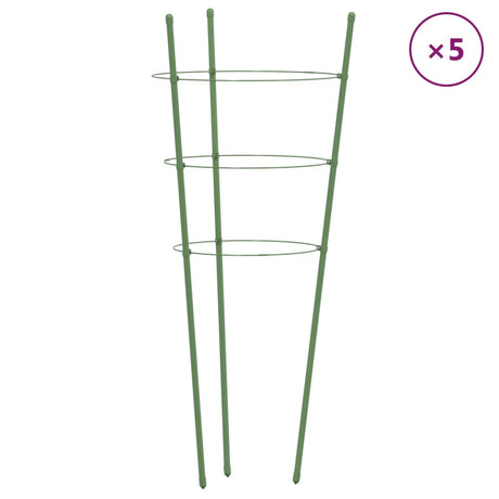 VidaXL Pflanzenstützen 5 Stück mit 3 Ringen 75 cm Stahl grün