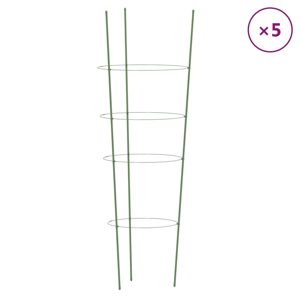 VidaXL Pflanzenstützen 5 Stück mit 4 Ringen 90 cm Stahl grün