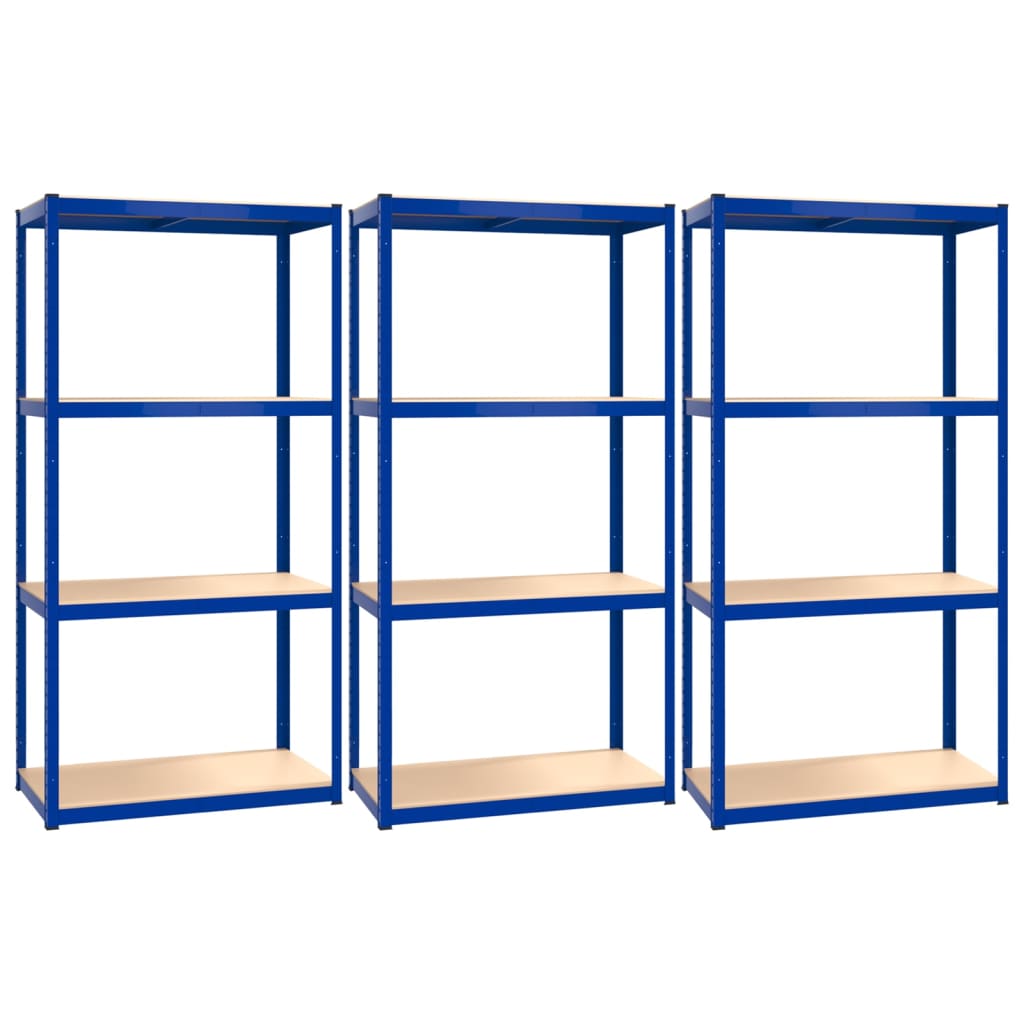 VidaXL Lagerregal 4-lagig 3 Stk. Stahl verarbeitetes Holz blau