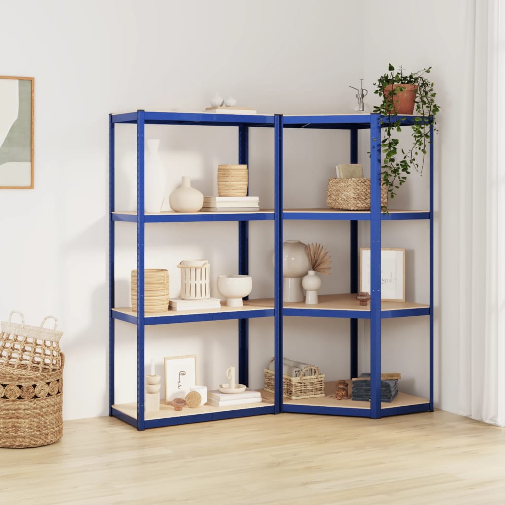 VidaXL Lagerregal 4-lagig 2 Stk. Stahl verarbeitetes Holz blau