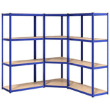 VidaXL Lagerregal 4-lagig 3 Stk. Stahl verarbeitetes Holz blau