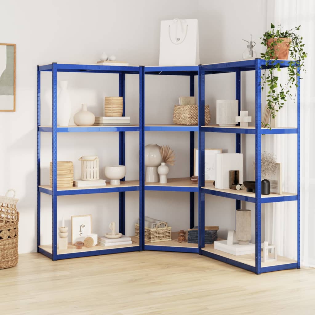 VidaXL Lagerregal 4-lagig 3 Stk. Stahl verarbeitetes Holz blau