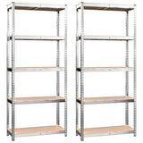 VidaXL Storage rack 5-layers 2 pcs steel and engineered wood silver-colored
