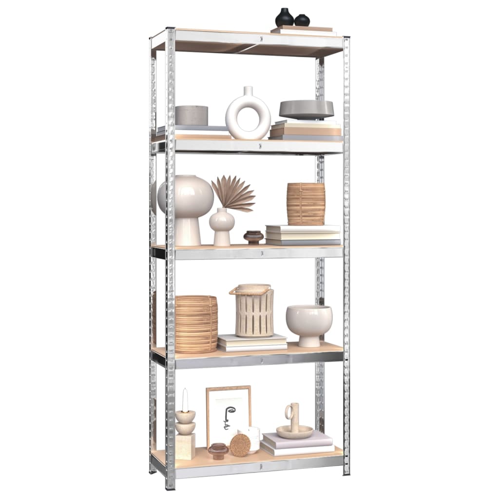 VidaXL Storage rack 5-layers 2 pcs steel and engineered wood silver-colored