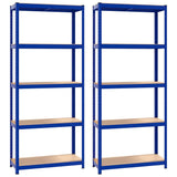 VidaXL Lagerregal 5-lagig 2 Stk. Stahl verarbeitetes Holz blau