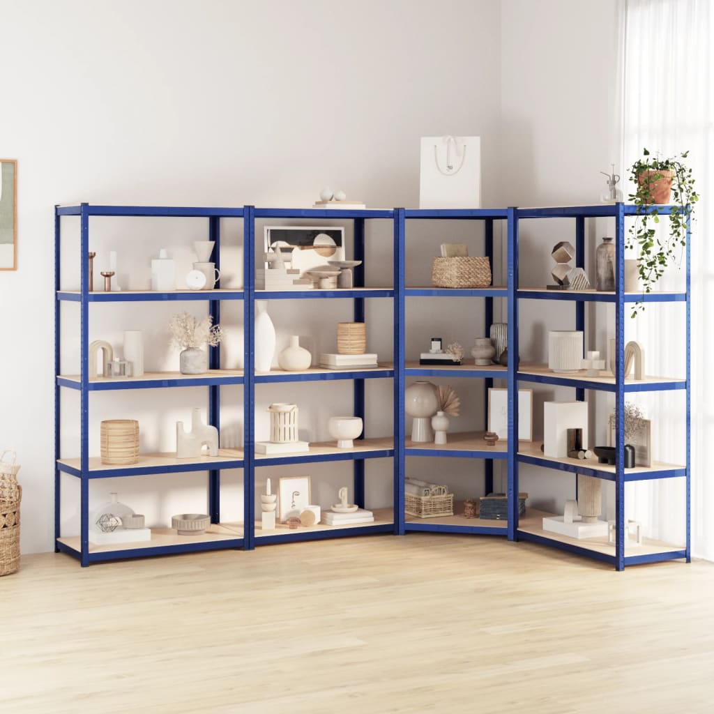 VidaXL Lagerregal 5-lagig 4 Stk. Stahl verarbeitetes Holz blau