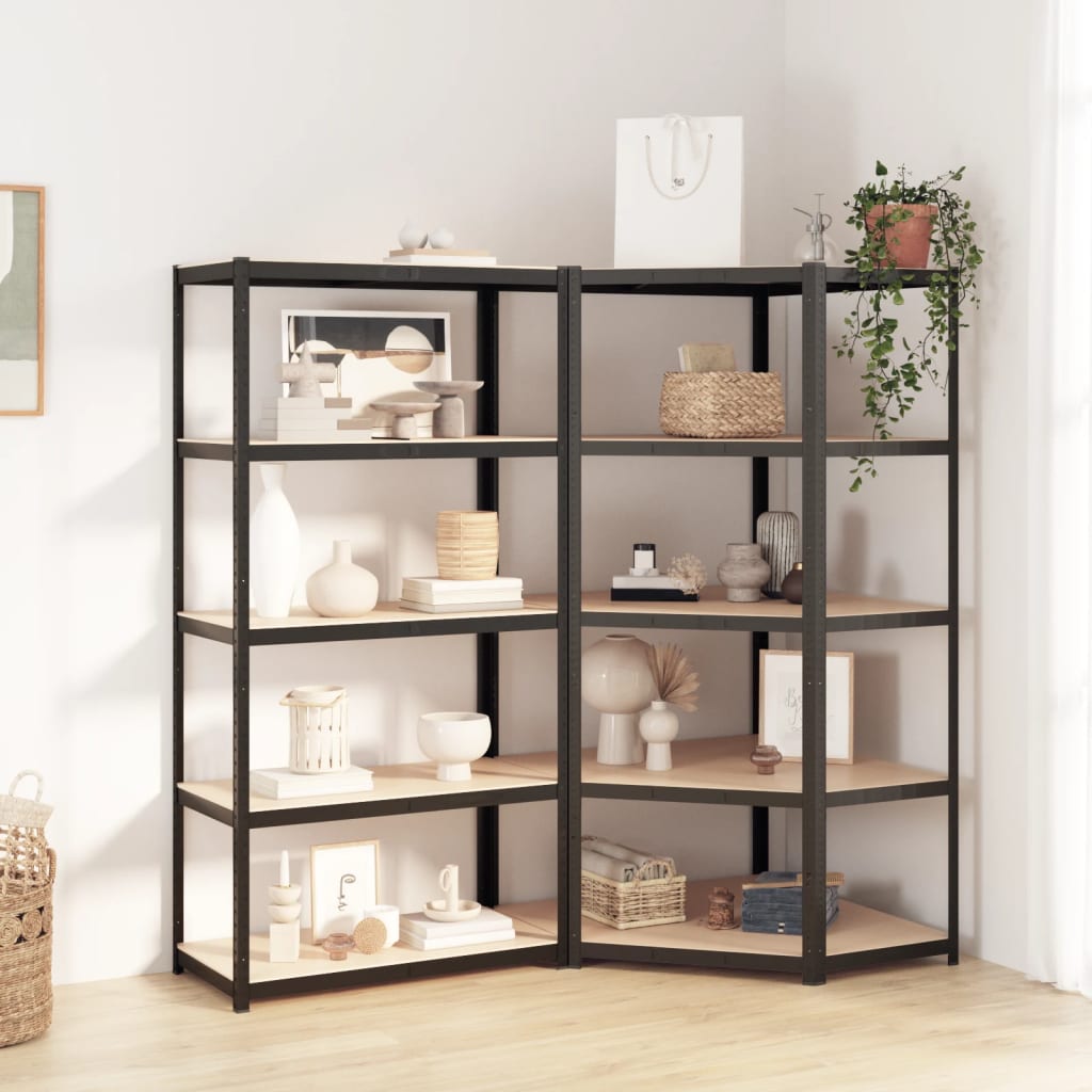 VidaXL Lagerregale 5-lagig 2 Stk. Stahl verarbeitetes Holz anthrazitfarben