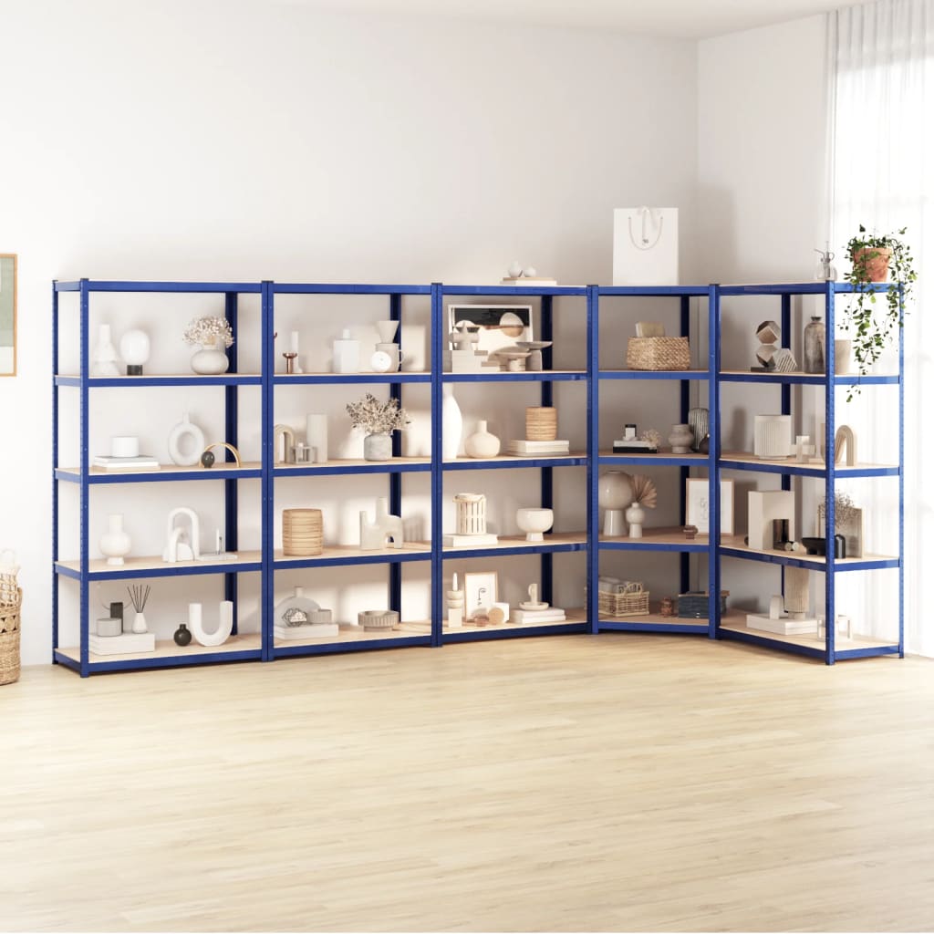 VidaXL Lagerregal 5-lagig 5 Stk. Stahl verarbeitetes Holz blau