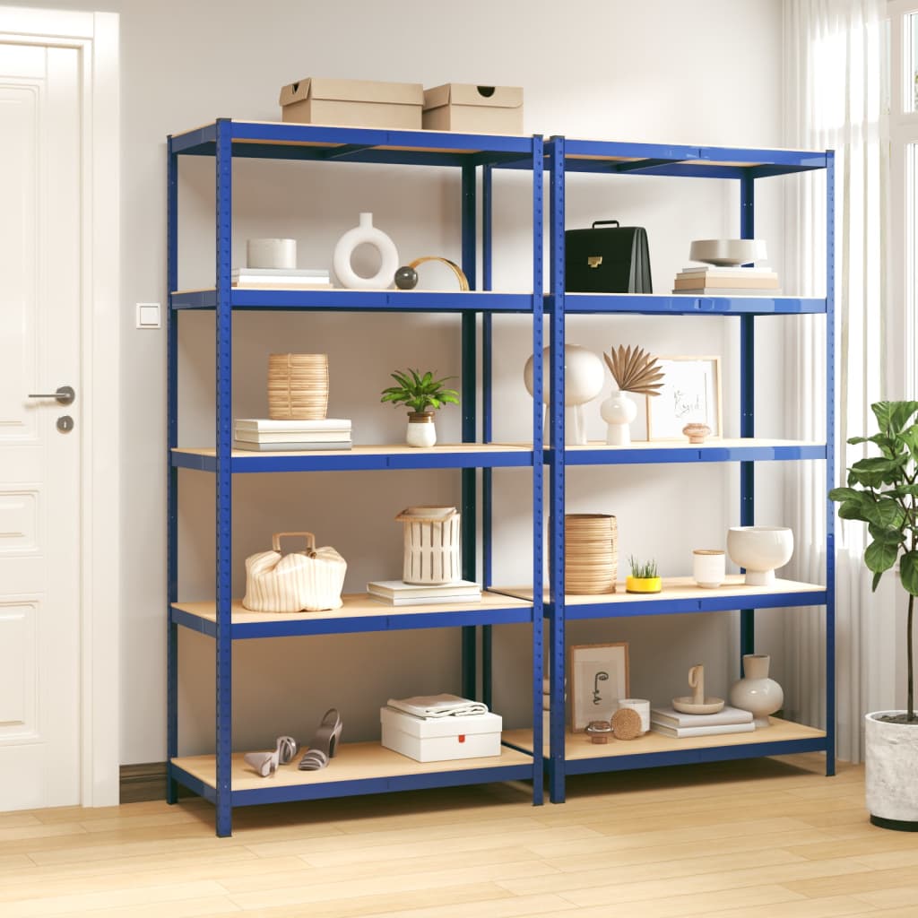 VidaXL Lagerregal 5-lagig 2 Stk. Stahl verarbeitetes Holz blau