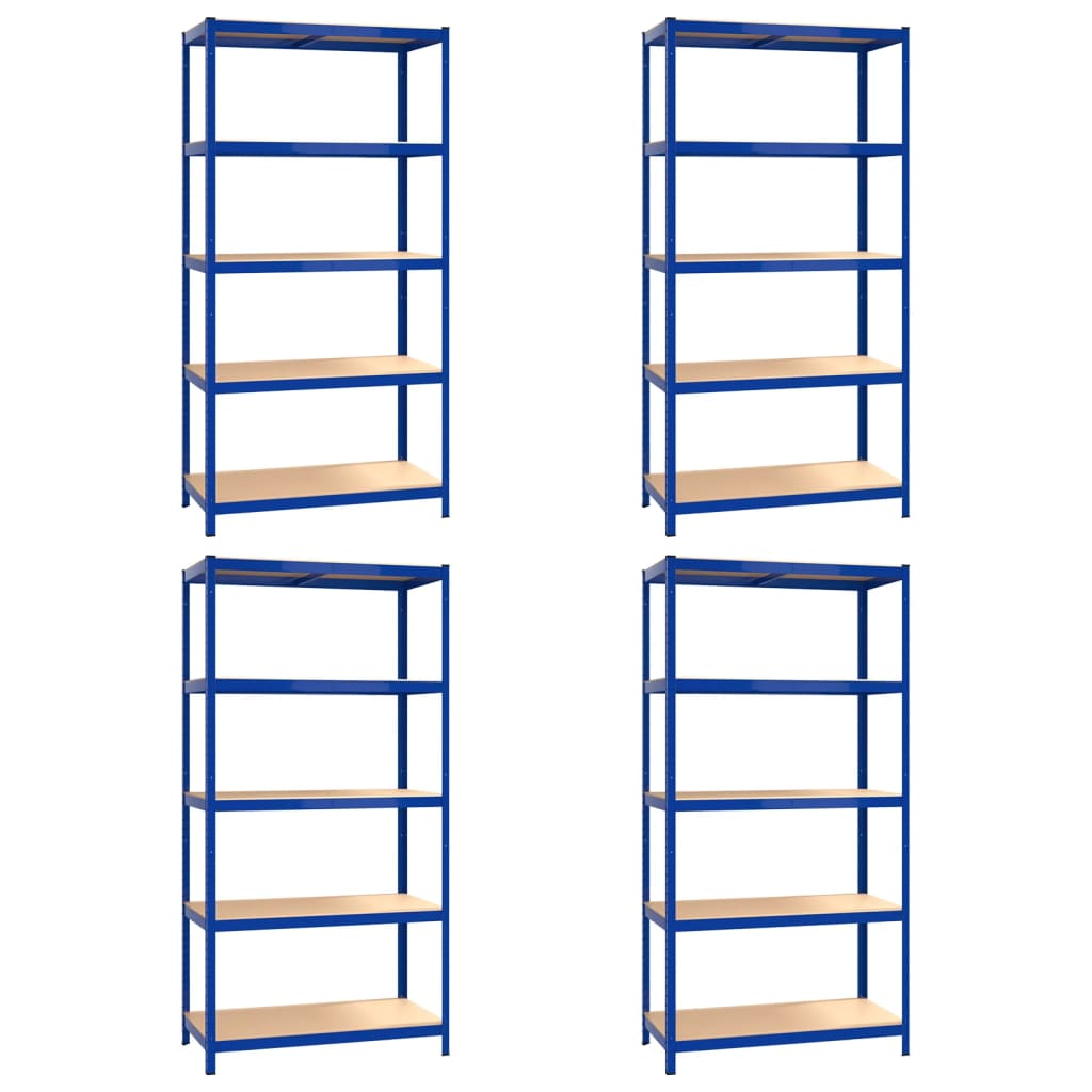 VidaXL Lagerregal 5-lagig 4 Stk. Stahl verarbeitetes Holz blau
