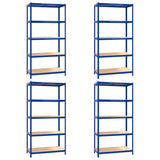 VidaXL Lagerregal 5-lagig 4 Stk. Stahl verarbeitetes Holz blau