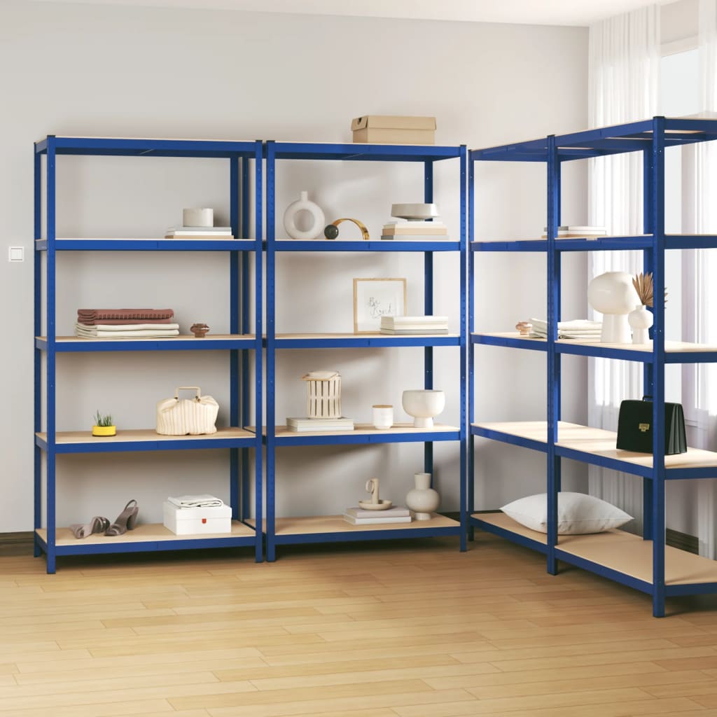 VidaXL Lagerregal 5-lagig 4 Stk. Stahl verarbeitetes Holz blau