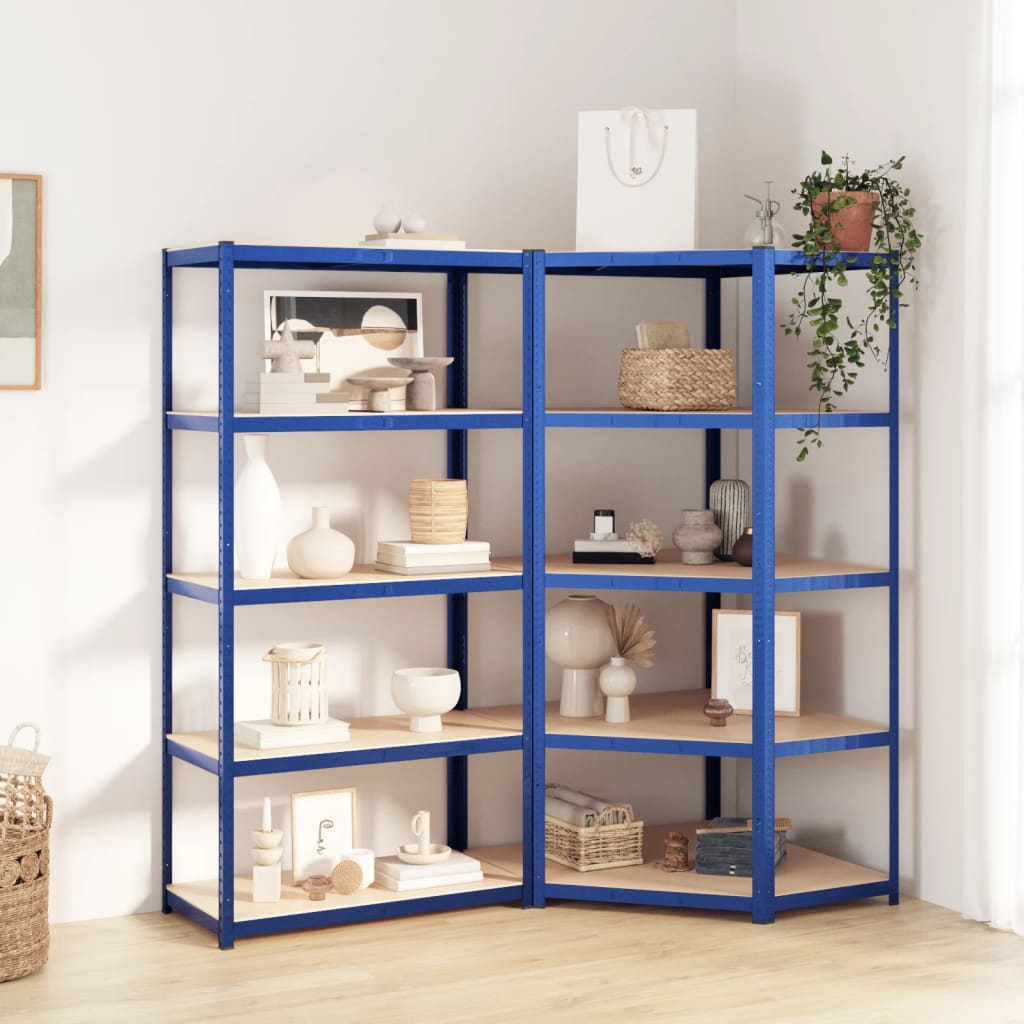 VidaXL Lagerregal 5-lagig 2 Stk. Stahl verarbeitetes Holz blau