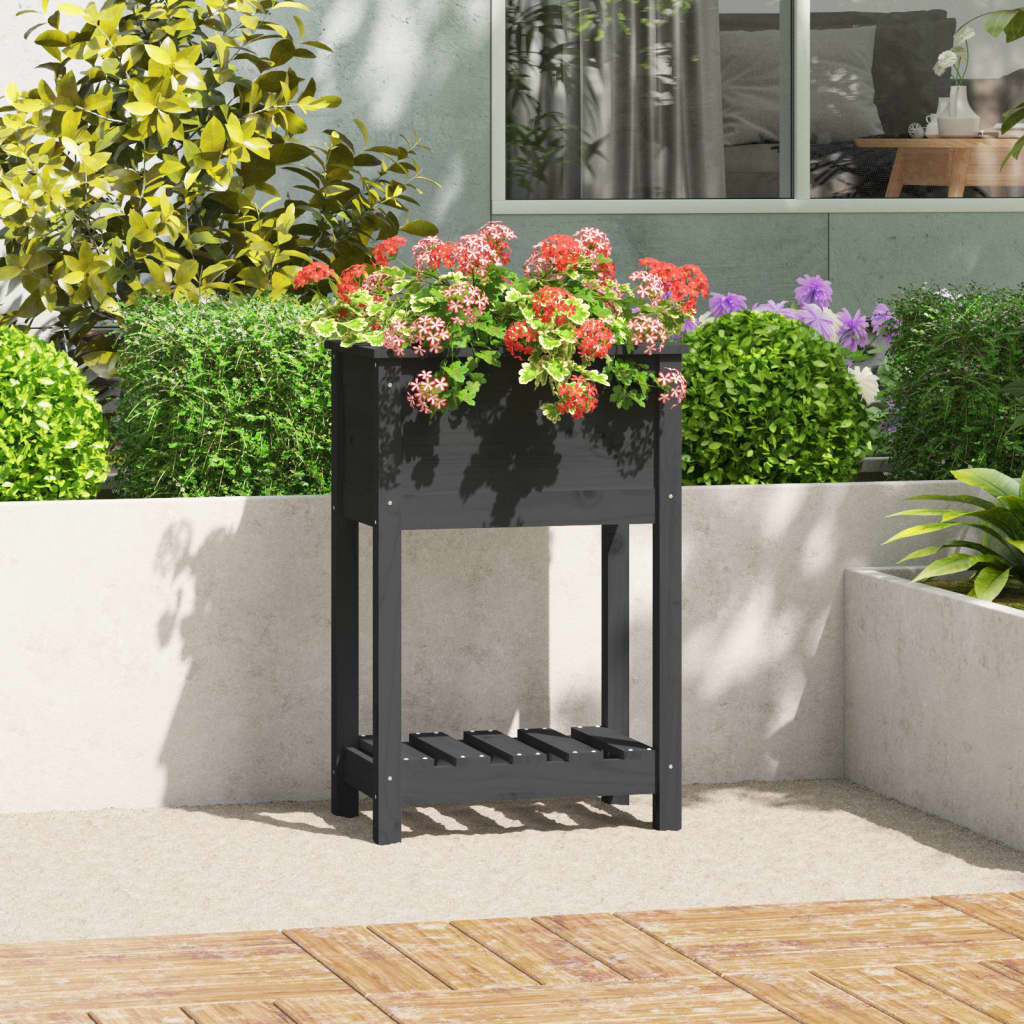 Vidaxx Pflanzgefäß mit Ablage 54x34,5x81 cm massives Kiefernholz grau