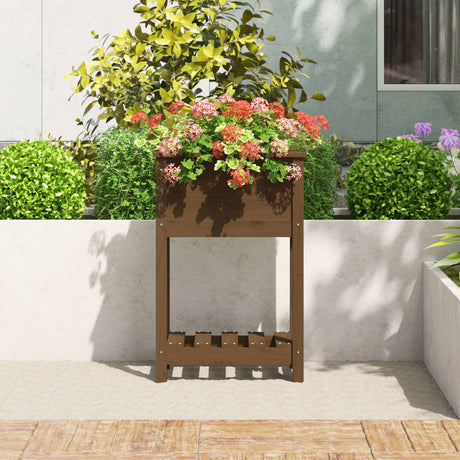 Vidaxx Pflanzgefäß mit Ablage 54x34,5x81 cm Kiefernholz honigbraun