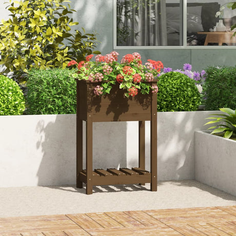 Vidaxx Pflanzgefäß mit Ablage 54x34,5x81 cm Kiefernholz honigbraun