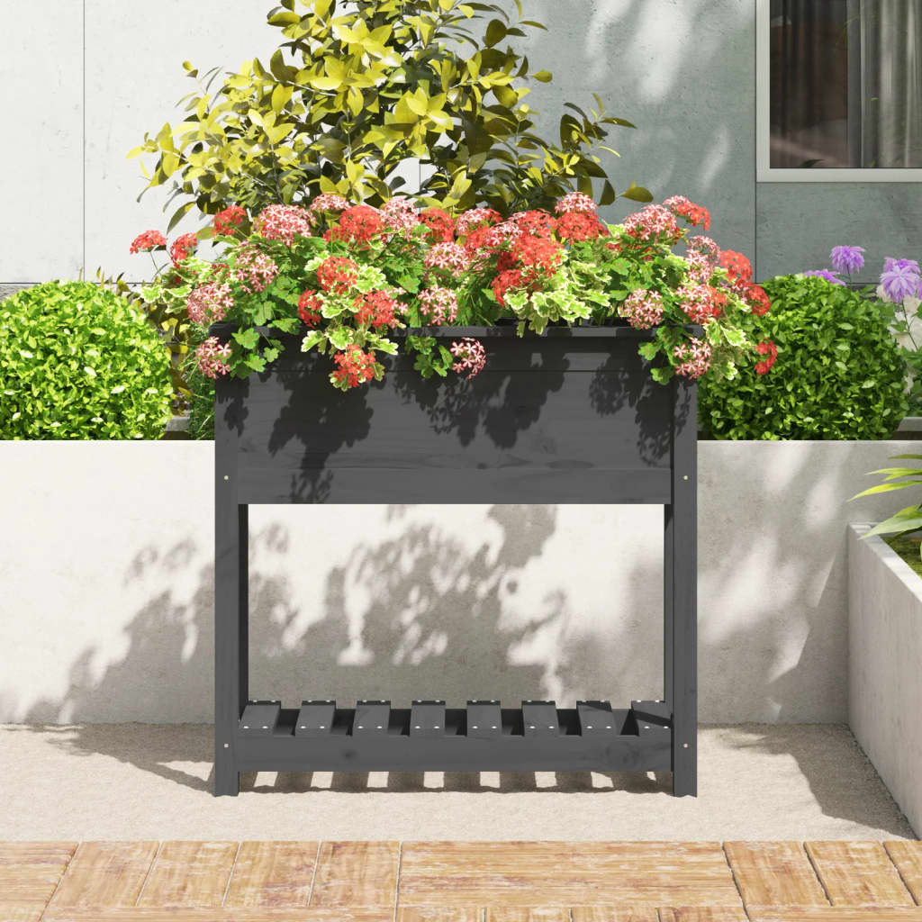 Vidaxx Pflanzgefäß mit Ablage 82,5x34,5x81 cm massives Kiefernholz grau