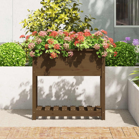 Vidaxx Pflanzgefäß mit Ablage 82,5x34,5x81 cm Kiefernholz honigbraun