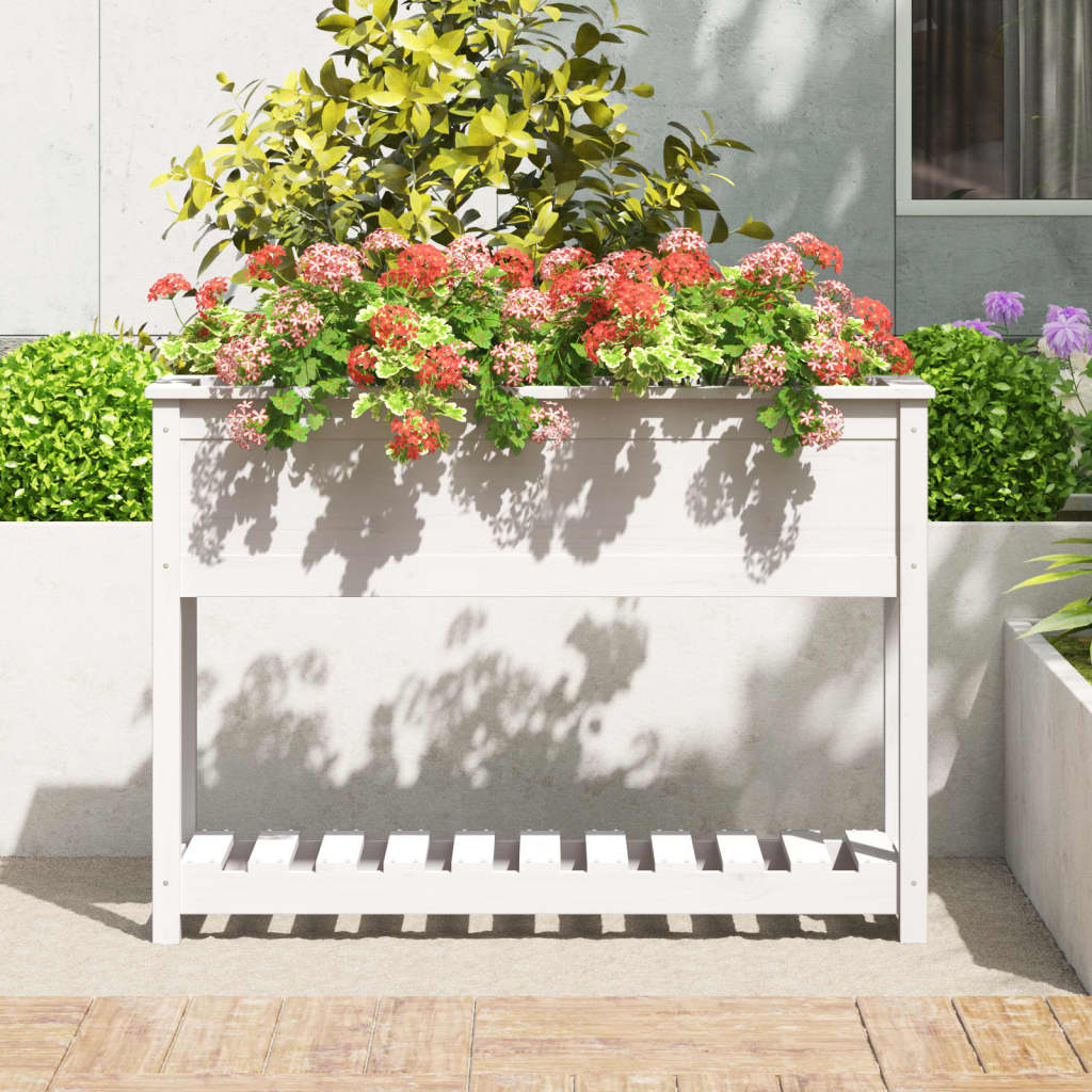 Vidaxl planter med hylde 111.5x34.5x81 cm fast fyrretræ hvid hvid