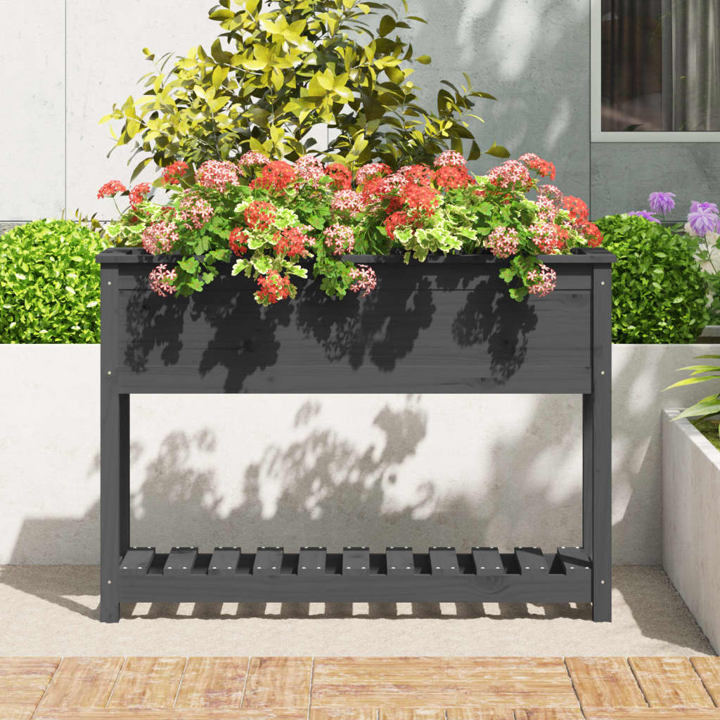 Vidaxx Pflanzgefäß mit Ablage 111,5x34,5x81 cm massives Kiefernholz grau