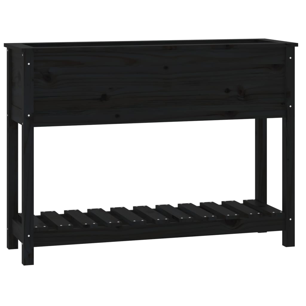 Vidaxx Pflanzgefäß mit Ablage 111,5x34,5x81 cm massives Kiefernholz schwarz