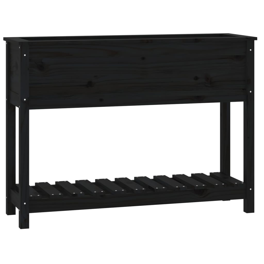 Planteur Vidaxl avec étagère 111.5x34.5x81 cm en pin solide noir