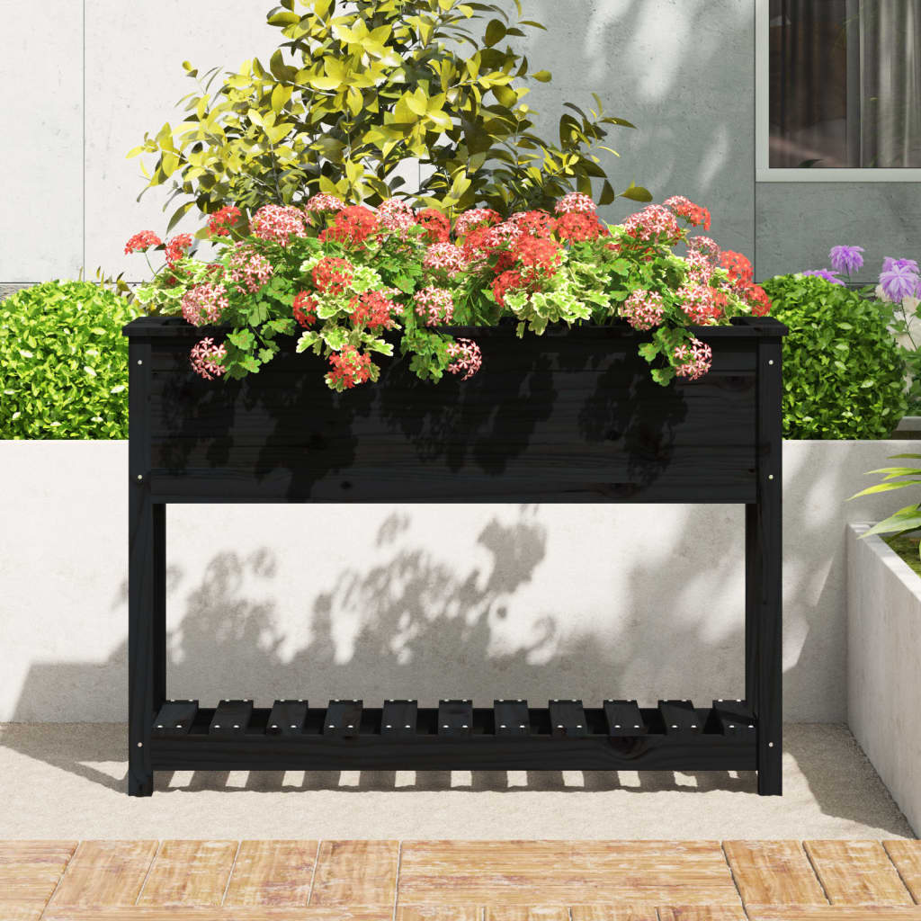 Planteur Vidaxl avec étagère 111.5x34.5x81 cm en pin solide noir