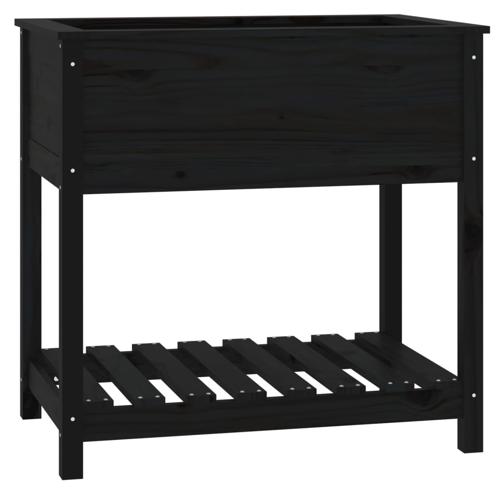 VidaXL Planter with shelf 82.5x54x81 cm solid pine pine black