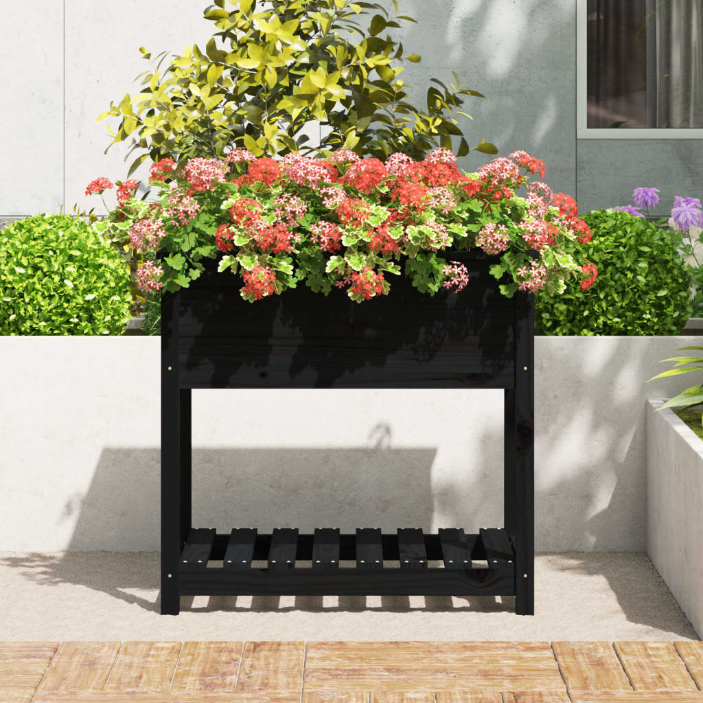 VidaXL Planter with shelf 82.5x54x81 cm solid pine pine black