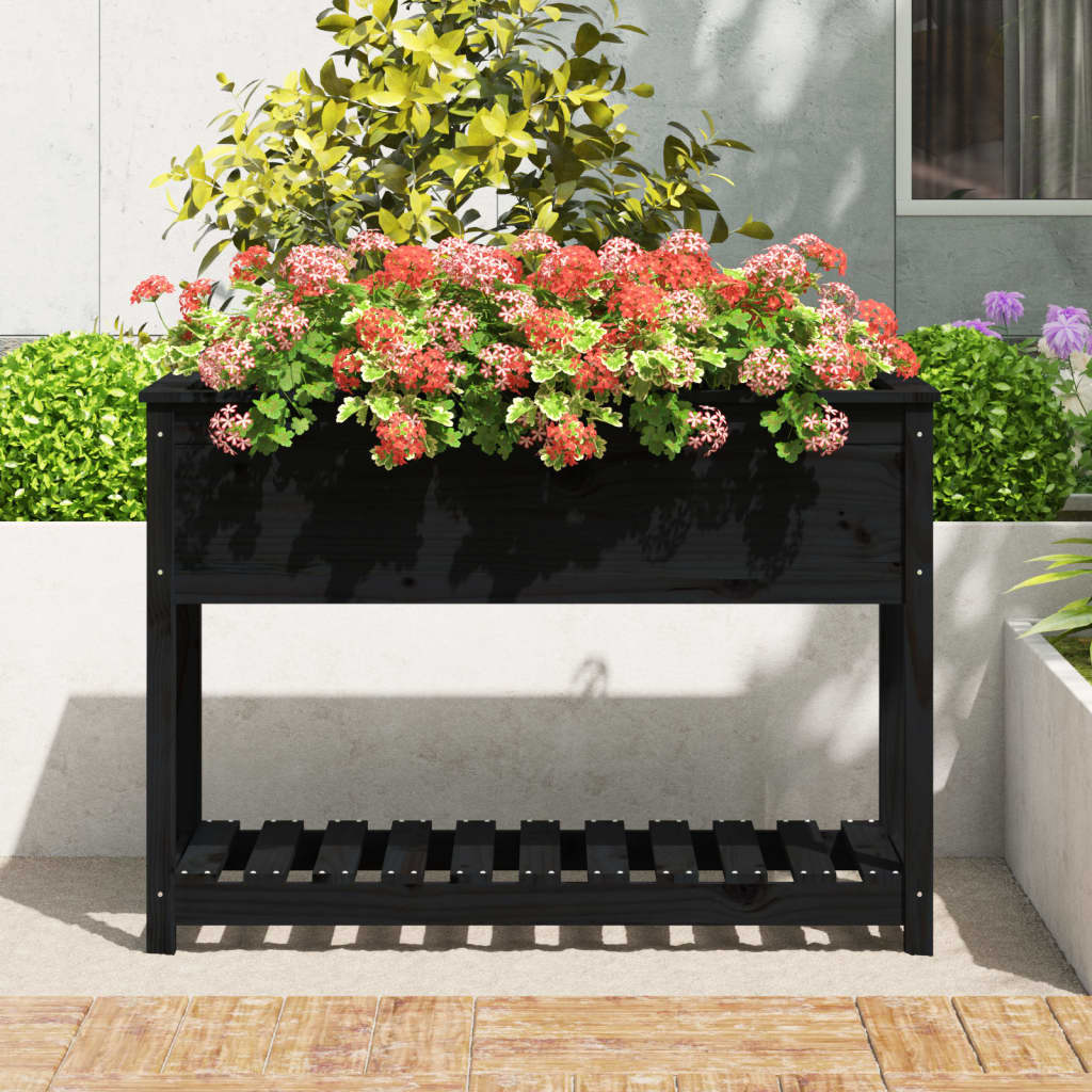 Vidaxl Planter med hyllan 111,5x54x81 cm Solid Pine Pine Black