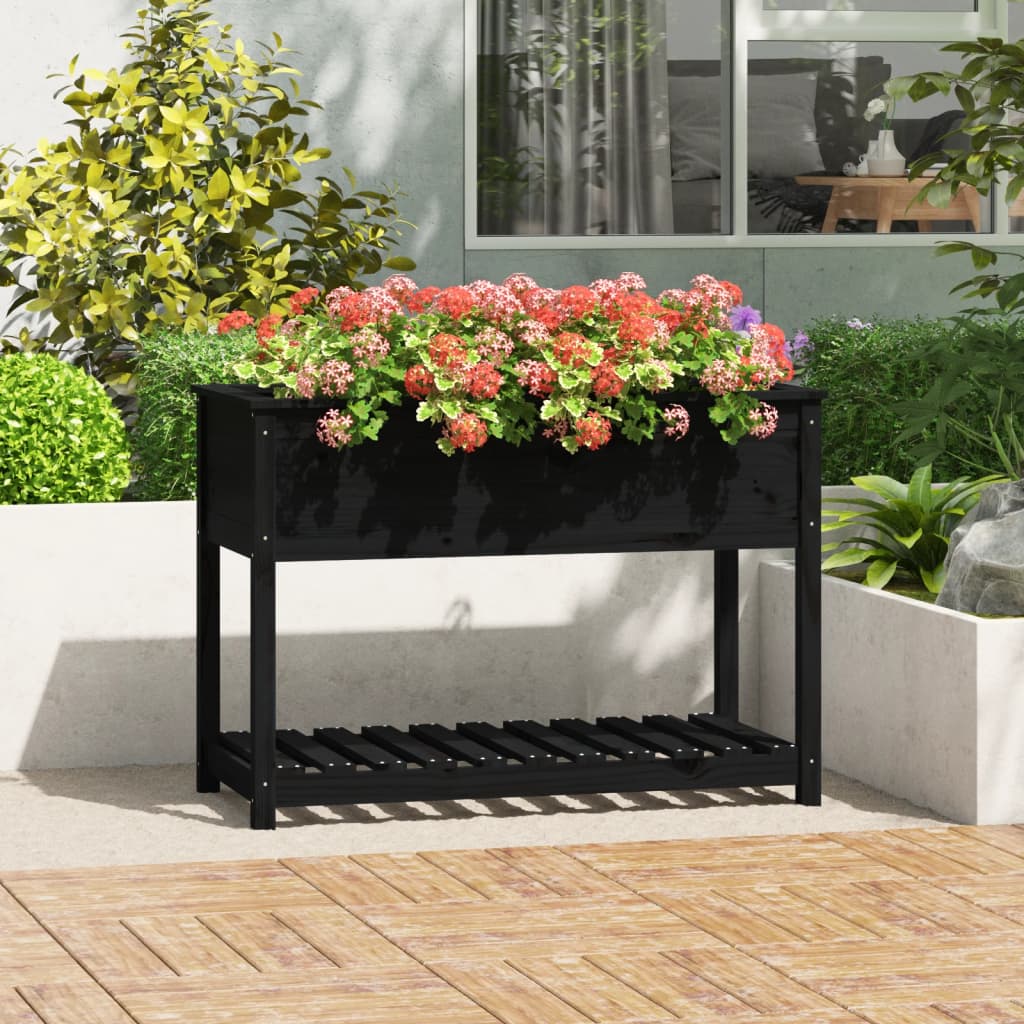 Vidaxl Planter med hyllan 111,5x54x81 cm Solid Pine Pine Black