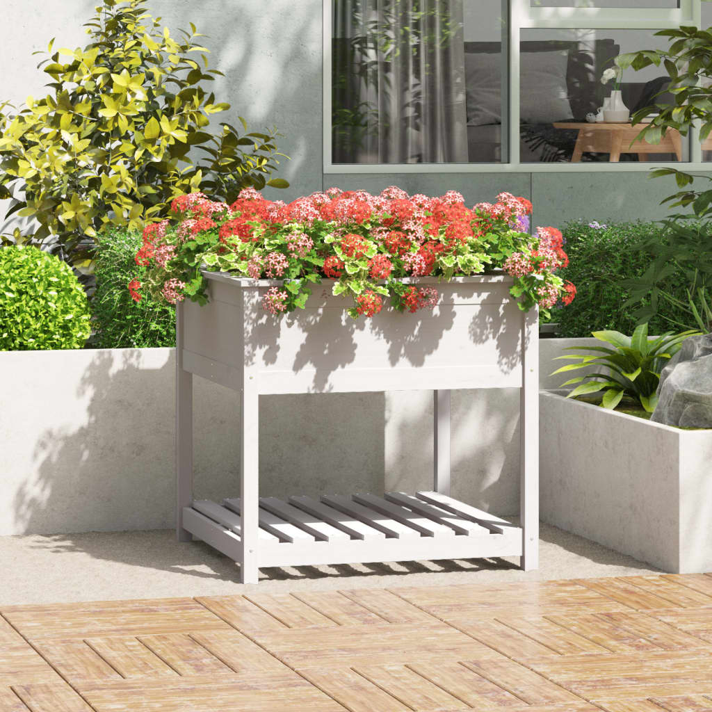 VidaXL Planter with shelf 82.5x82.5x81 cm Solid pine white white