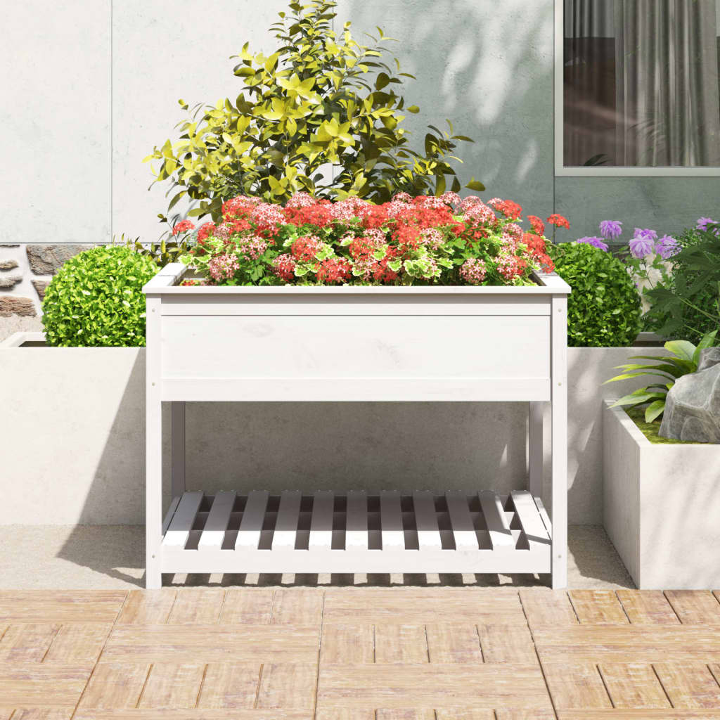 Vidaxl Planter med hylle 111.5x111.5x81 cm Solid furuhvit