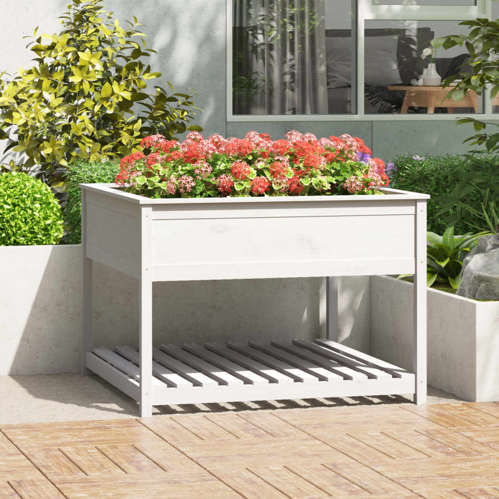 Vidaxl Planter med hylle 111.5x111.5x81 cm Solid furuhvit