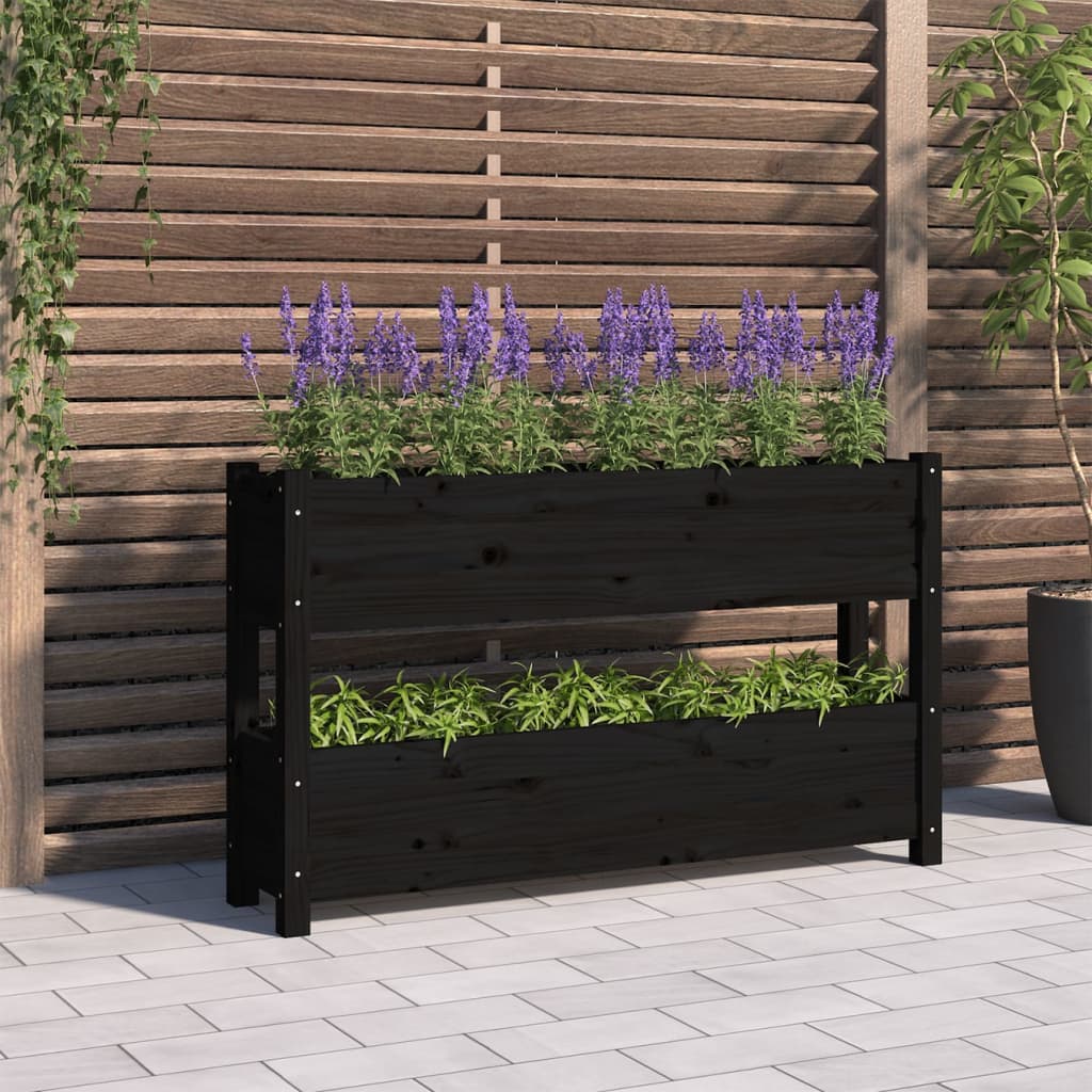 VidaXL Pflanzgefäß 112x25x66 cm massives Kiefernholz schwarz
