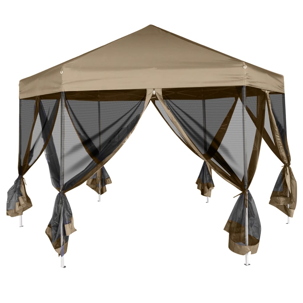 Tente de fête vidaxl avec murs hexagonaux 3,6x3,1 m taupe 220 g m²