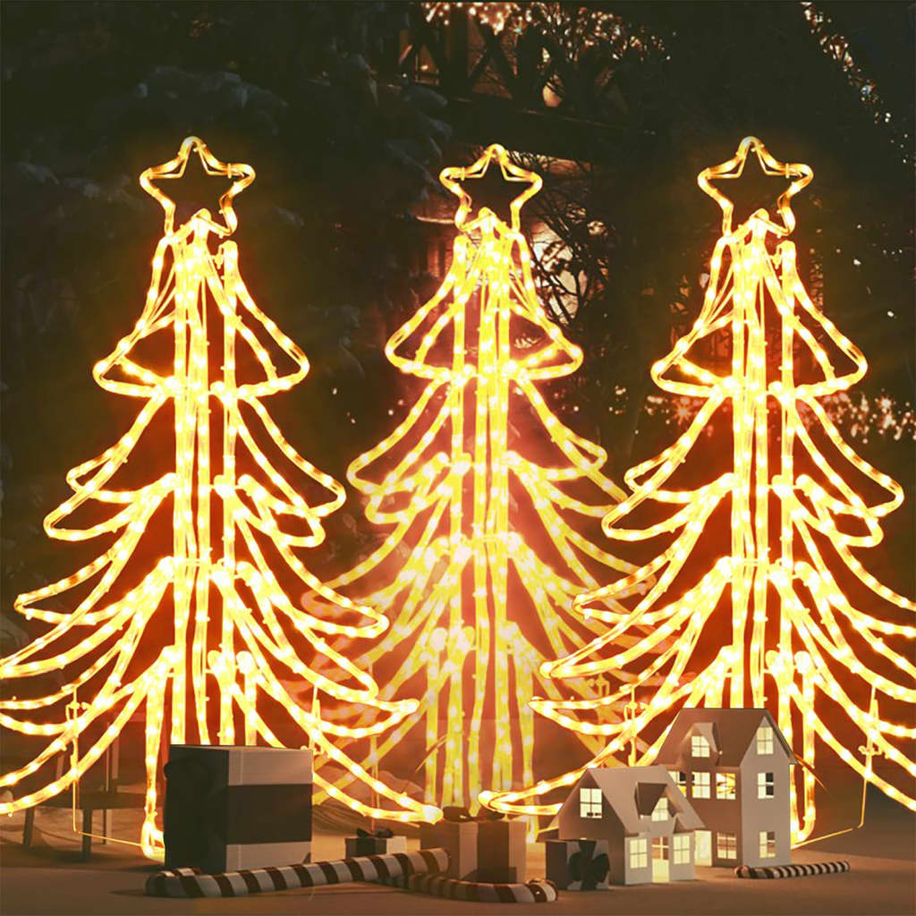 VidaXL Weihnachtsfigurenbaum 3 Stk. faltbar mit LEDs 87x87x93 cm warmweiß