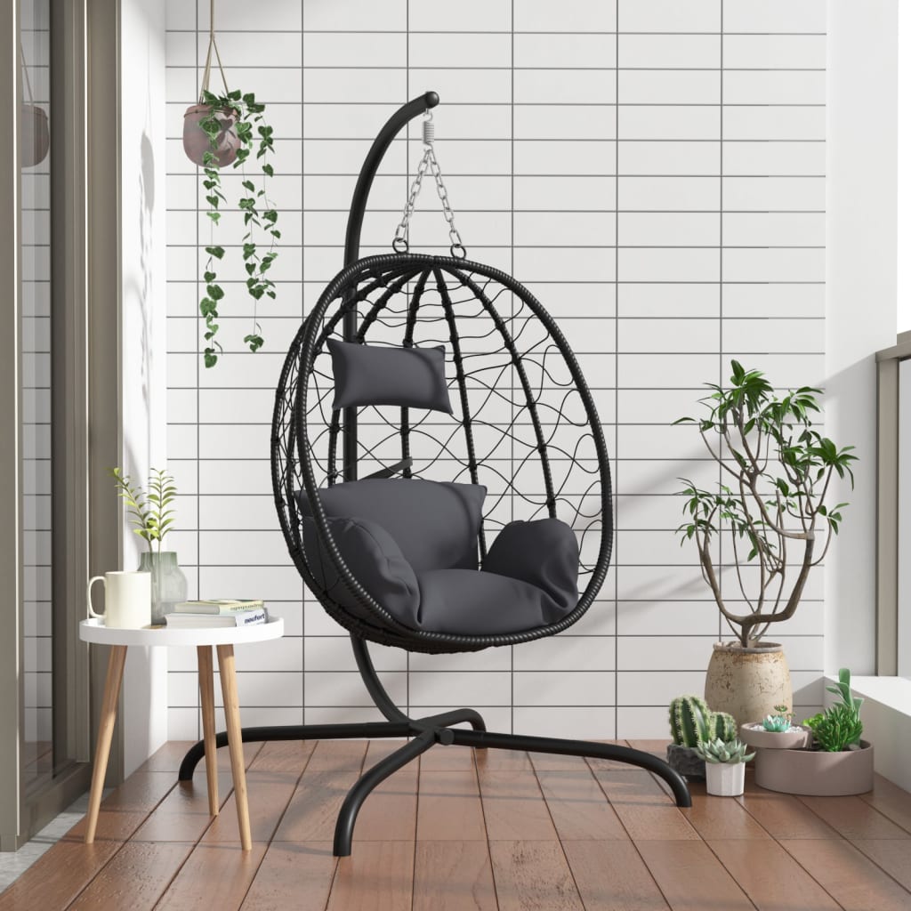 Vidaxl Hanging Chair s polštářem poly ratan a ocelový antracity -