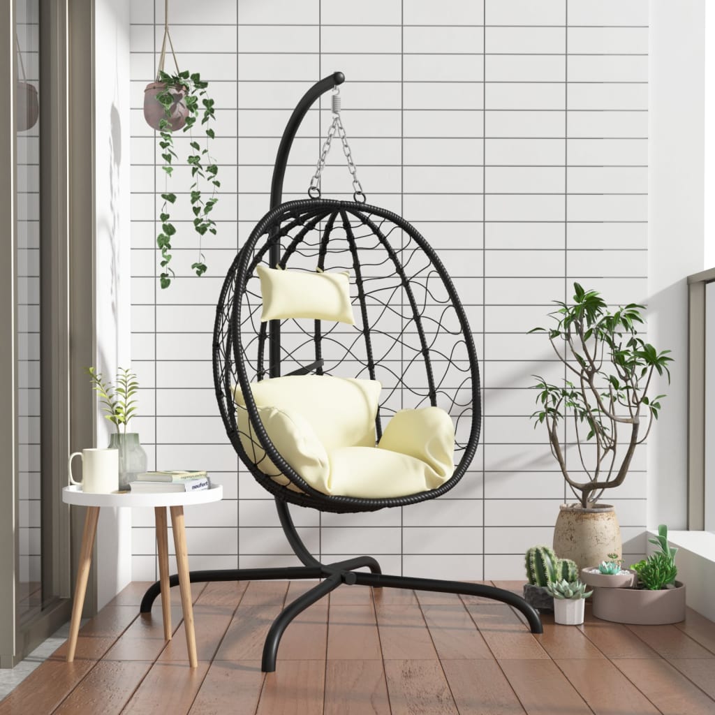 VidaXL-Hängesessel mit Kissen aus Polyrattan und cremeweißem Stahl
