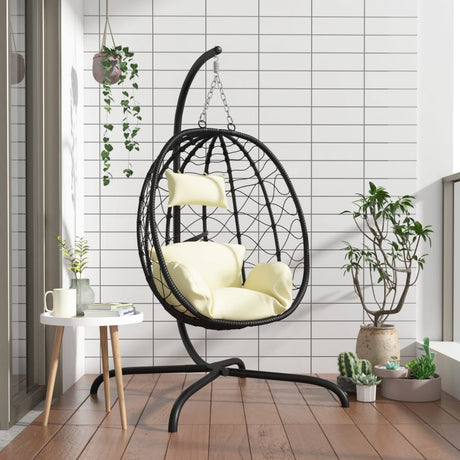 VidaXL-Hängesessel mit Kissen aus Polyrattan und cremeweißem Stahl