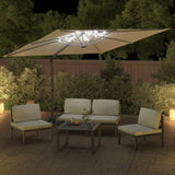 Vidaxl flytande parasol med LED -belysning 400x300 cm sandvit